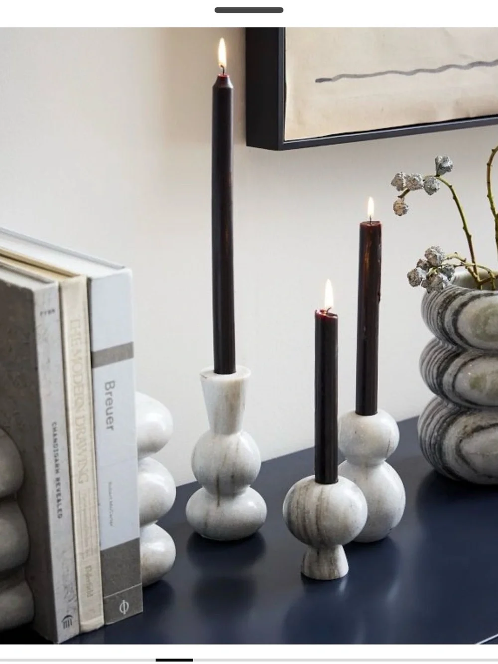 West Elm Kali Marble Taper Candleholders 2 Holders New with Tags